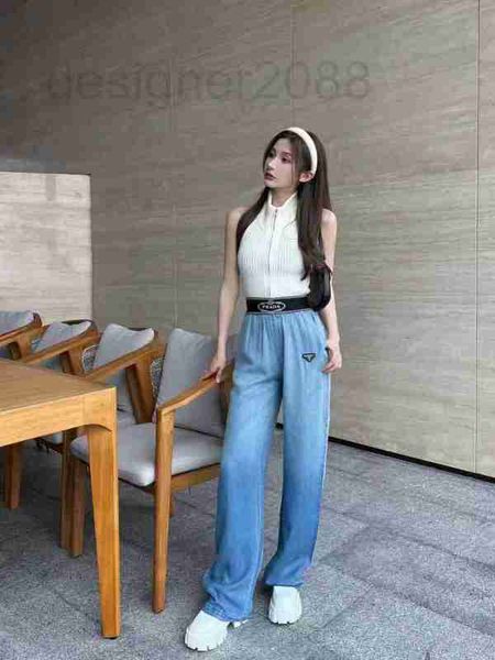 

women's pants & capris designer 23 spring/summer new classic triangle letter ribbon gradient tencel old casual loose wide leg qjcj, Black;white