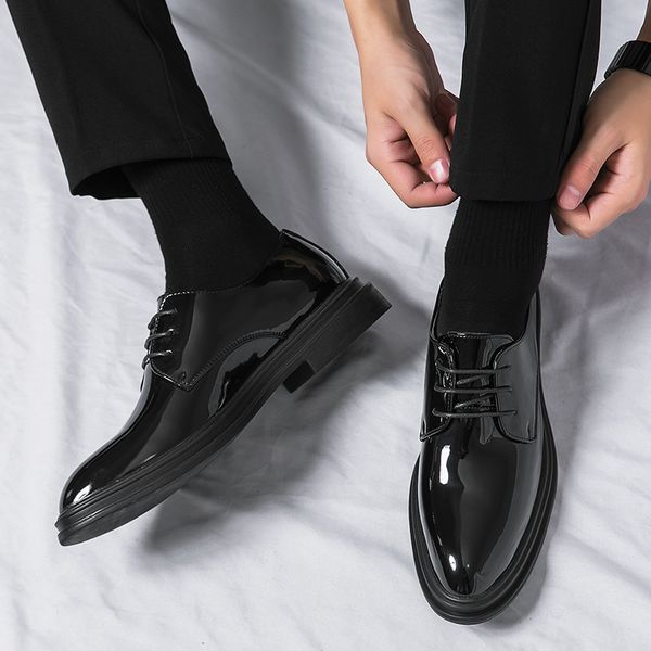 

derby shoes men black pu lace-up round head daily business dress shoes comfortable wearable single shoes