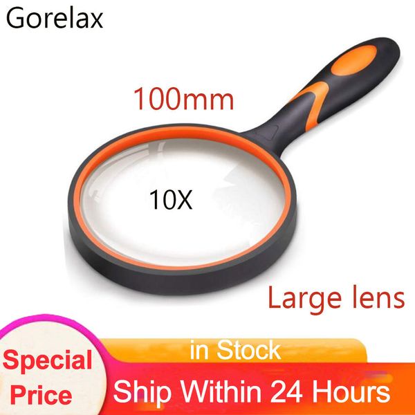 

magnifying glasses handheld magnifying glass 10x 100mm large loupe magnifier lens with anti-slip handle for seniors reading watching repairi