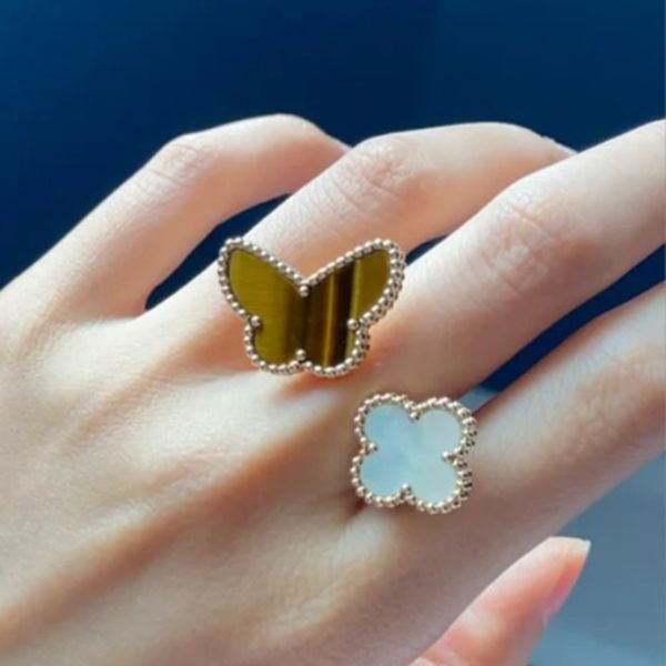 

four leaf clover ring natural shell gemstone 925 silver for woman designer t0p quality highest counter quality fashion luxury exquisite gift