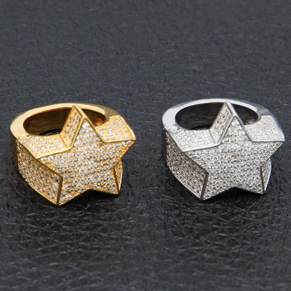 

men's fashion copper gold color plated ring exaggerate iced out cz stone star shape ring jewelry206i, Silver