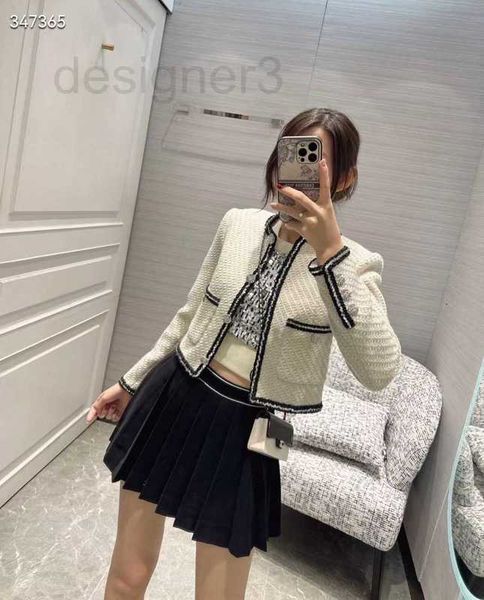 

women's jackets designer spring 2023 new double pocket 3d three-dimensional cutting and splicing twill tweed short platinum coat 4i3q, Black;brown