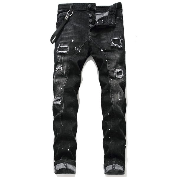 

mens denim jeans blue black ripped pants version skinny broken italy style bike motorcycle rock jean uq6o