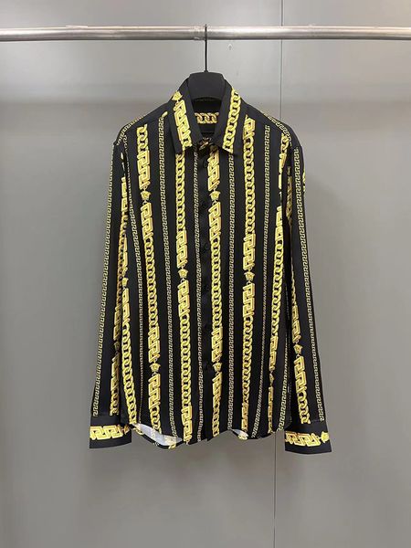 

2023 new men's long sleeve casual shirt light luxury quality design spring/summer new chain printed shirt, White;black