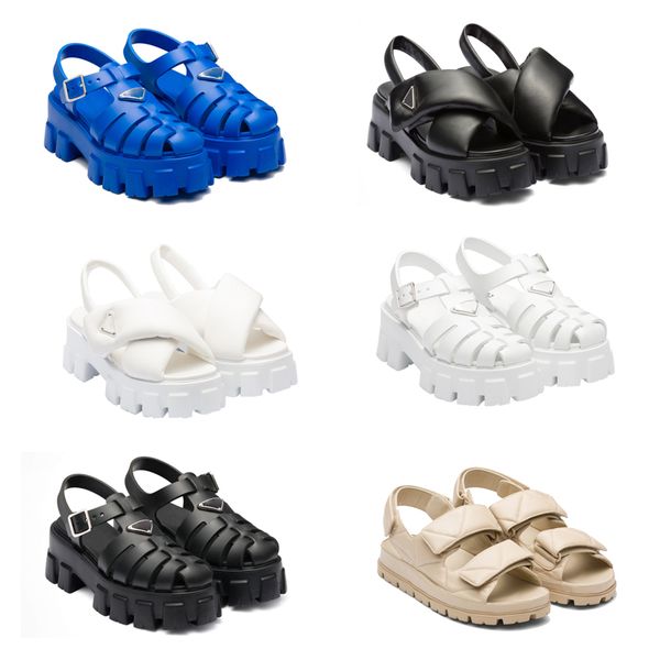 

sandals designer woman sandals monolith rubber sandal slippers luxury summer buckle strap patent leather slides triangle round toe sandal wi, Black