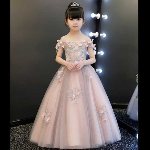 

girl's dresses glizt appliques lace girl first communion dresses floral tulle ball gown girls pageant gown long flower girl dress for w, Red;yellow