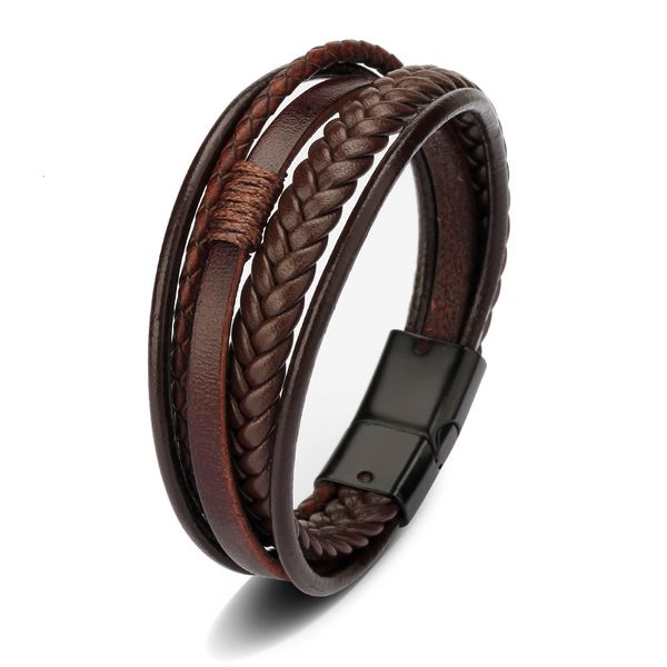 

charm bracelets 21cm drop genuine leather men stainless steel multilayer braided rope for man jewelry bracelet homme 230411, Golden;silver