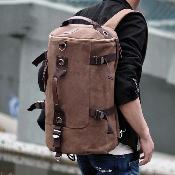 

men's canvas backpacks outdoor camping backpack mens large capacity travel backpacks male multifunctional shoulder bags handbag 230411