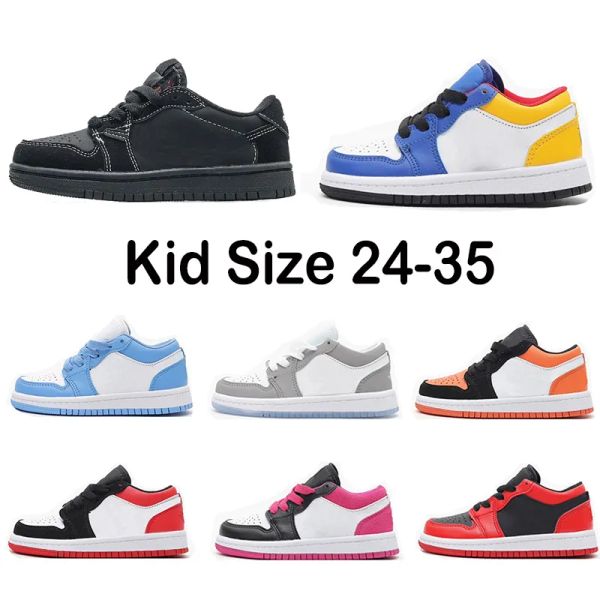 

jumpman 1 kids low basketball shoes boy girl shoes game royal obsidian chicago bred sneakers mid multi-color tie-dye size 24-35, Black