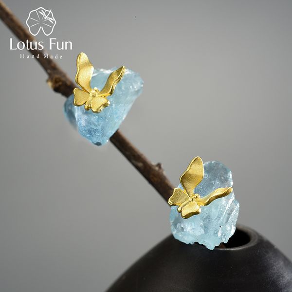 

stud lotus fun original butterfly stud earrings with stones for women real 925 sterling silver luxury fine jewelry girls accessories 230410, Golden;silver
