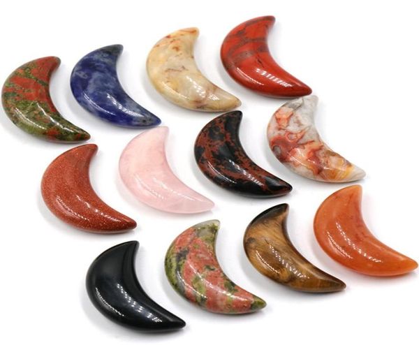 

30mm natural crystal reiki healing crescent moon stone hand piece beads mineral crystals tumbled stones gemstones ornament home de7964890, Black