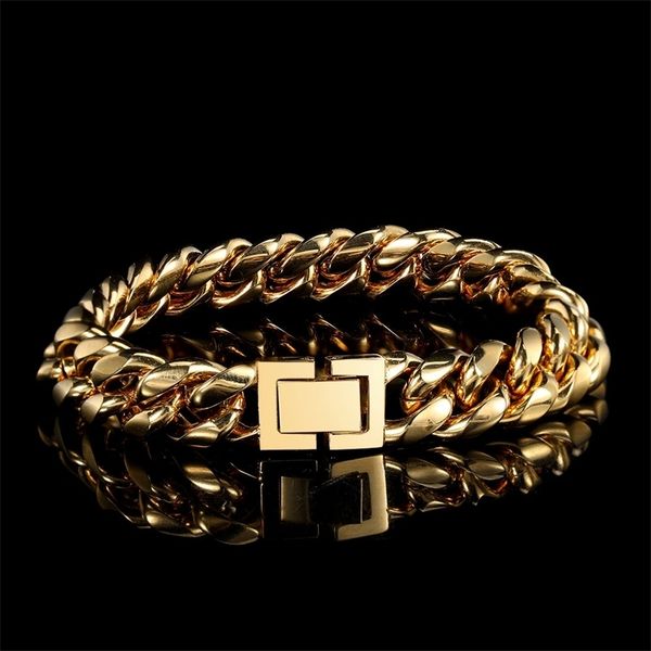 

charm bracelets hip hop jewelry miami 18k gold plated stainless steel cuban bracelets link for men 230410, Golden;silver