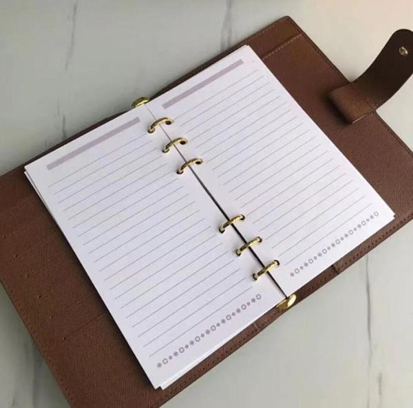 

leather notebook bags holder credit case book cover fashion diary small ring agenda planner notebooks wih dust bag and box#78787, Brown;gray