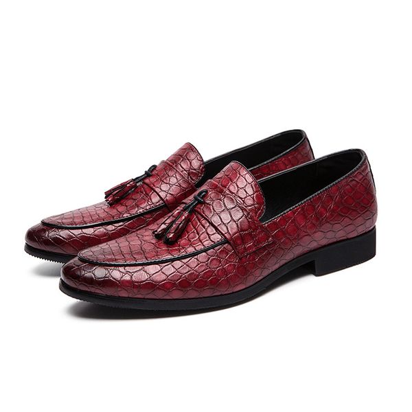

luxury men leather shoes black burgundy crocodile prints pointed toe casual mens dress shoes slip on loafers shoes for men