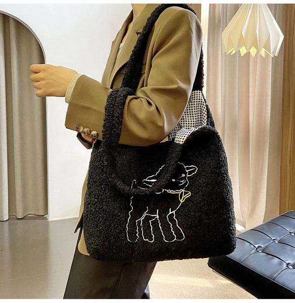 

lamb bags winter shoulder bag for women shopping handbags, Black;red