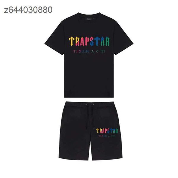 

men's t-shirts summer new trapstar london shooter short-sleeved t shirt suit chenille decoding black ice flavor 2.0 round neck t-shirt, White;black