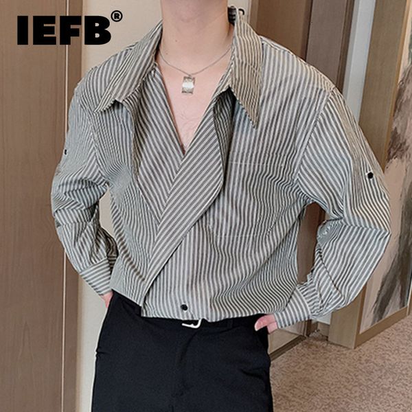 

men s casual shirts iefb menswear korean fashion chic striped loose lapel single button long sleeve autumn 2023 230411, White;black