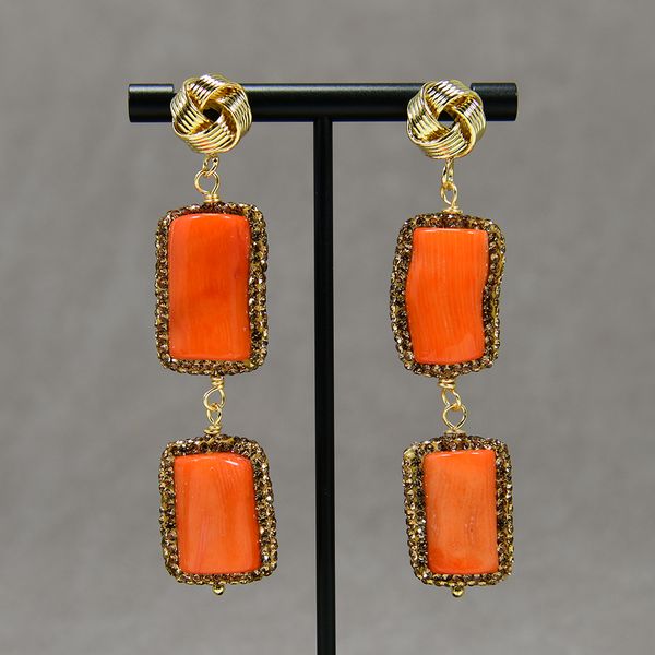 

dangle orange coral branch rhinestone cz paved dangle earrings jewelry gifts handmade for lady party gifts, Silver