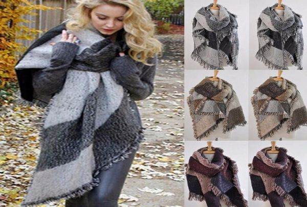 

scarves women fall winter warm large thick lady fashion cashmere wool blend soft plaid patchwork scarf shawl wrap4412863, Blue;gray