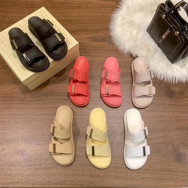 

designer hybrid womens sliders sandals slipper slippers oversized mcqueens rubber pool slide platform sandal buckle woman summer sport train, Black