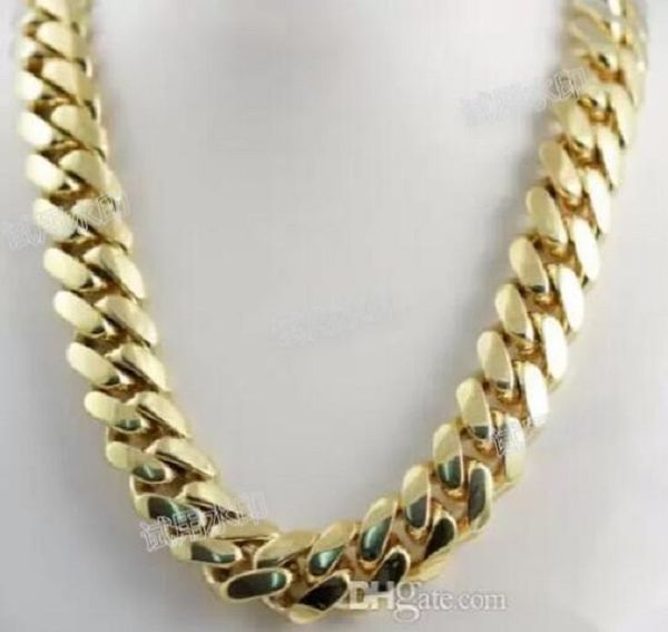 

14k yellow gold plated chains men heavy miami cuban chain necklace 24" 14mm, Silver