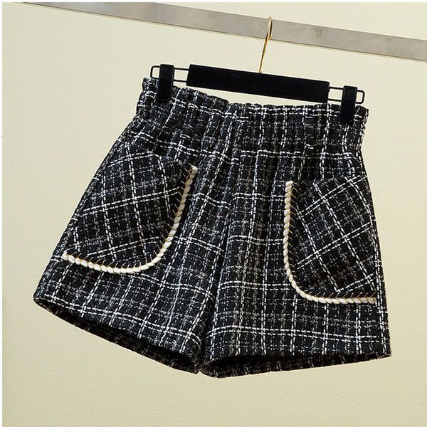 

shorts plaid for kid girls autumn fake wool children casual high waisted pant kids boot teenager 230411, Black