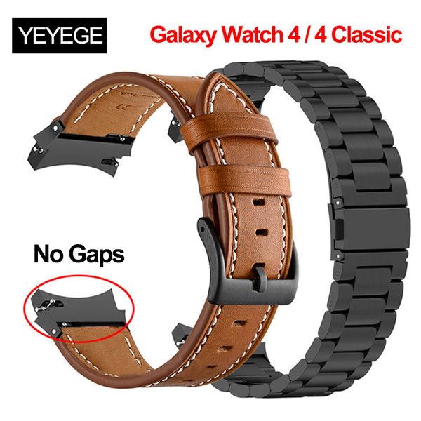 

watch bands no gaps stainless steel strap for samsung galaxy watch 4 classic 46mm 42mmwatch 4 5 44mm 40mm 5 pro wristband leather bracelet 2, Black;brown
