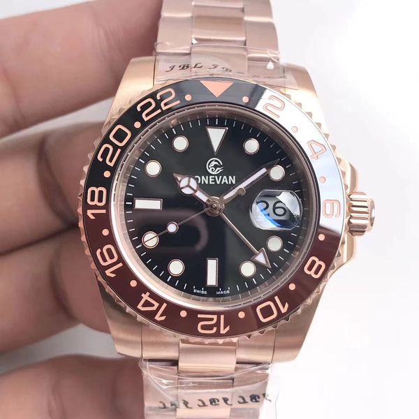

mens watch rose gold v3 version men watches automatic mechanical movement ceramic rotating bezel sapphire glass steel strap wristwatch, Slivery;brown