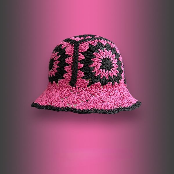 

stingy brim hats 2023 japanese rose red straw crocheted bucket hat womens spring summer casual sunshade beach hats foldable hollow fisherman, Blue;gray