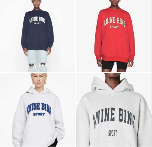 

3a anine bing women designer hoodies embroidered letters hooded pullover sweatshirt loose long sleeve fleece sweater sportswear 11, Black