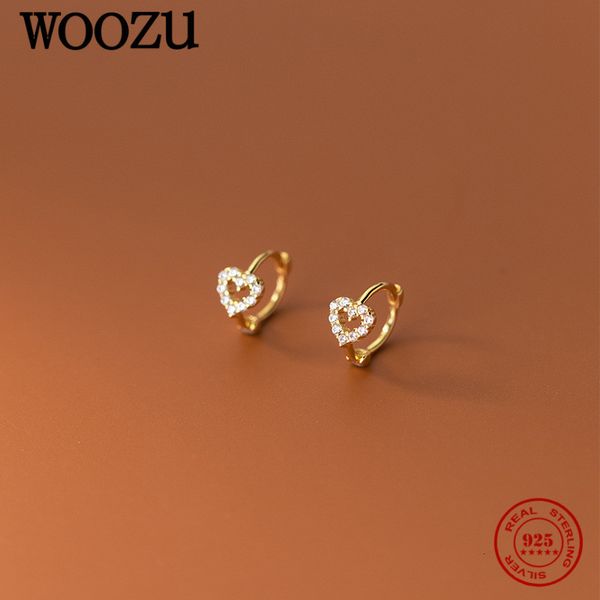 

hoop hie woozu 925 sterling silver ins minimalism sweet love heart cz zircon hoop earrings for women girl small ear buckle jewelry gift 2304, Golden;silver