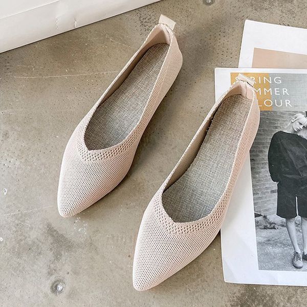 

dance shoes solid color pointed toe shallow women flats shoes mesh loafers soft bottom knit ballet flats shoes lazy slip on boat shoes 23041