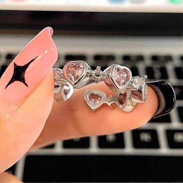 

band rings y2k oil drip rings set kpop geometric pink crystal rings heart rings cessories moonstone jewelry for women cute 2023 p230411, Silver