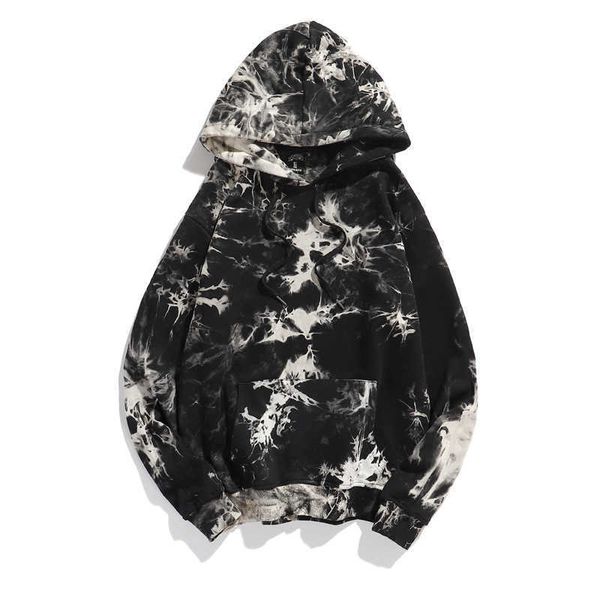 

hoodies men's sweater autumn and winter new dark wind tie-dye gradient personality fashion hooded men's sweater, Black