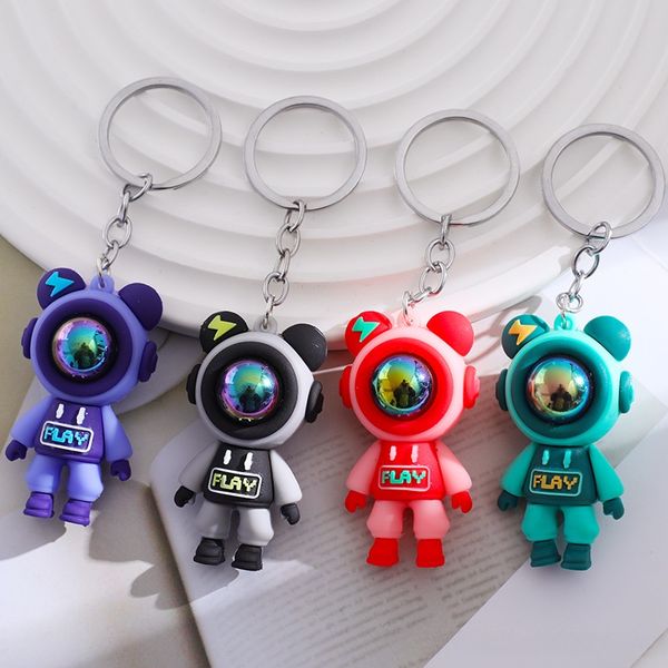 

cartoon doll keychains colorful bear keyring astronaut lightning bear student bag pendant car keychain accessories gift friends, Silver