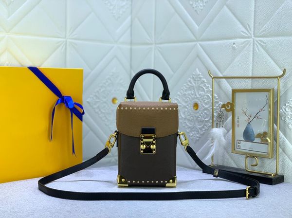 

new trendy designer the camera box bag m82456 deluxe brand gold metal angle mini crossbody bag small tote men women cell phone wallet keys h