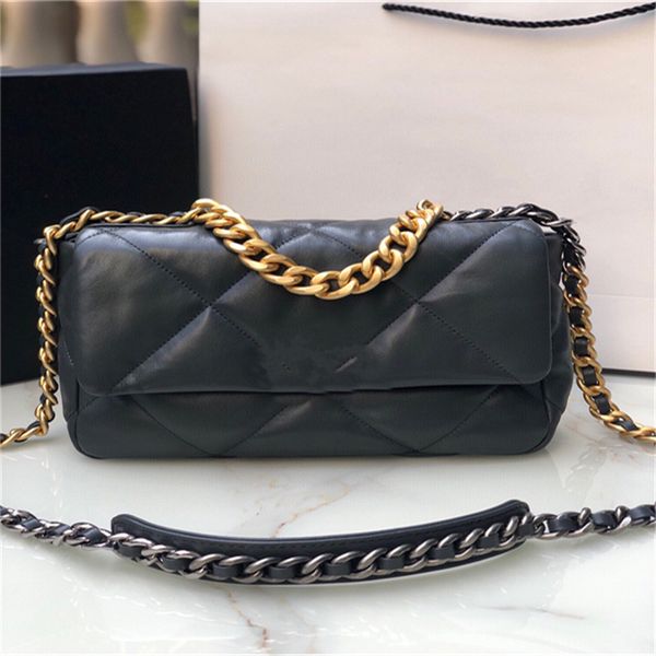 

10a tier mirror quality flap19 bags small 26cm real leather quilted flap black purse luxury designer womens crossbody shoulder gold strap bo