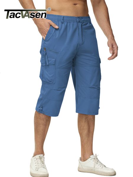 

men's pants tacvasen cotton below knee length 34 long shorts men's tactical pants multi pocket summer twill work cargo pants man 2, Black