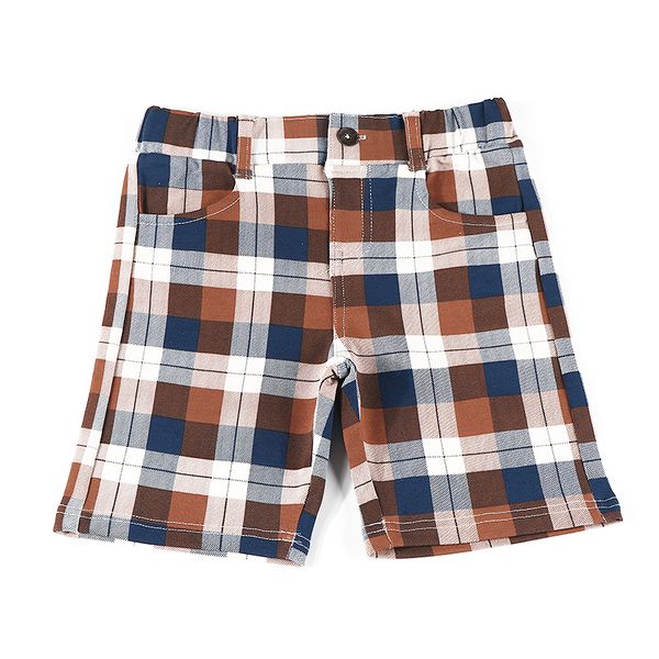 

shorts boys shorts plaid summer trouser high elasticity waistband both sides pockets kid clothes center front button chilidren 230411, Black