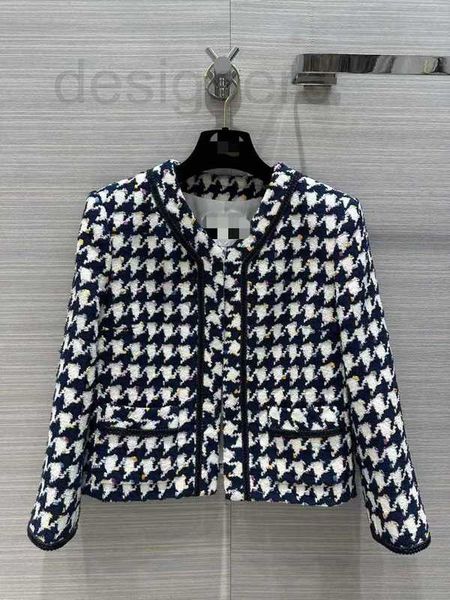 

women's jackets designer 2023 spring new elegant and style celebrity fantasy yarn woven thousand bird check v-neck coat 4nlj, Black;brown