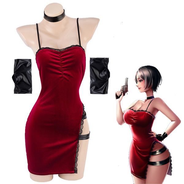 

set movie secret service spy ada wong cosplay dress robes uniform red lace cheongsam lingerie outfits halloween costume 230411, Red;black