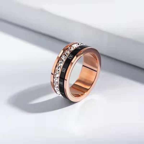 

band rings rotatable blk roman numbers luxury zircon rings stainless steel bridal engagement ring female wedding jewelry p230411, Silver