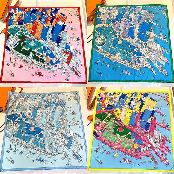 

sarongs designer brand luxury women prosperous city architecture ladies twill square scarf turban shawl bohemian beach towel scarves 230411, Blue;gray