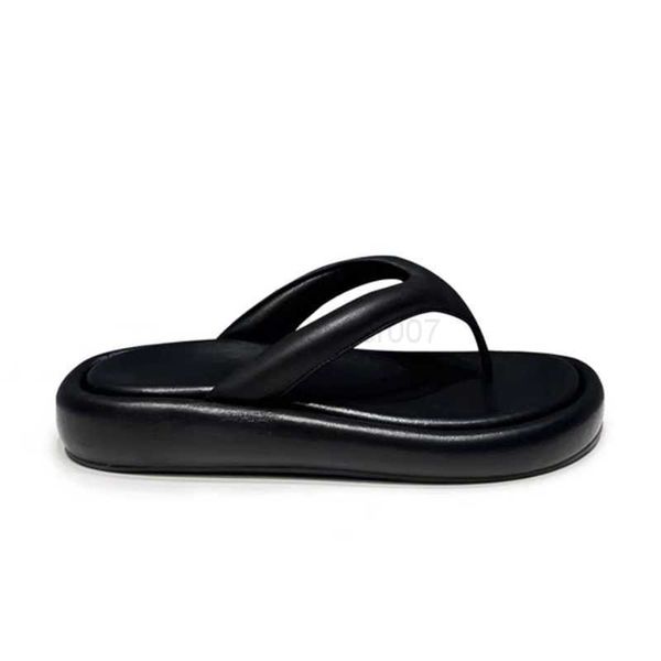 

the row original sheet row new leather clip toe herringbone bread slippers high thick soles fashion wear flip-flops women, Black