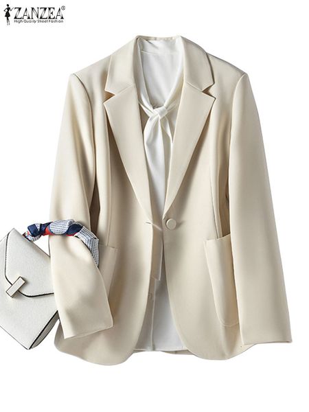 

women's suits blazer elegant ladies ol suit coats casual solid outwears oversized zanzea notched collar long sleeve blazer office work, White;black