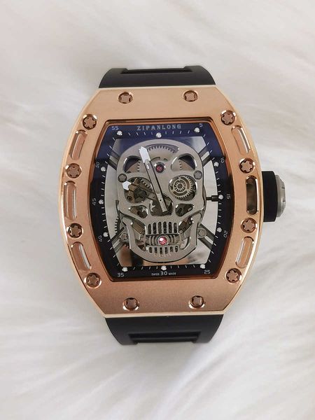 

luxury milles skull head richards watch men's same aggressive waterproof hollow out large dial fully automatic bucket shaped mechanical, Slivery;black