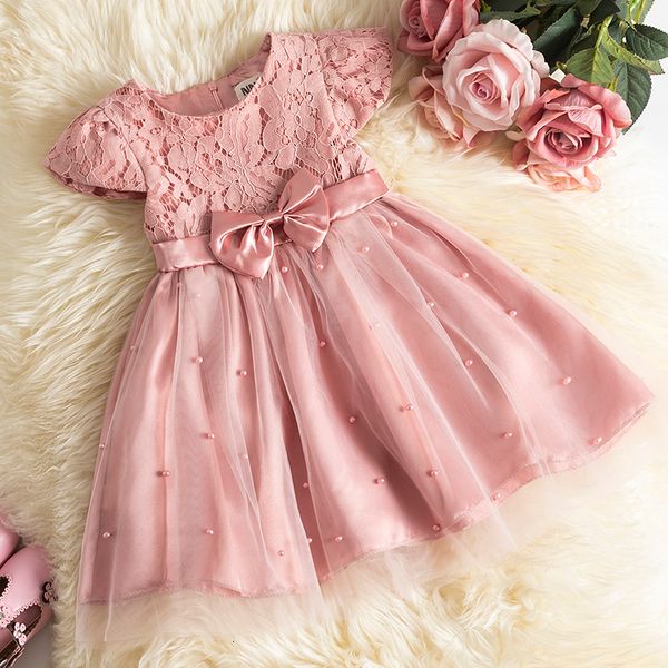 

Girls Dresses Baby Dress for Summer Flower Lace Vestidos Wedding Party Kids Pearls Tulle Princess Childrens 230410, Prussian blue