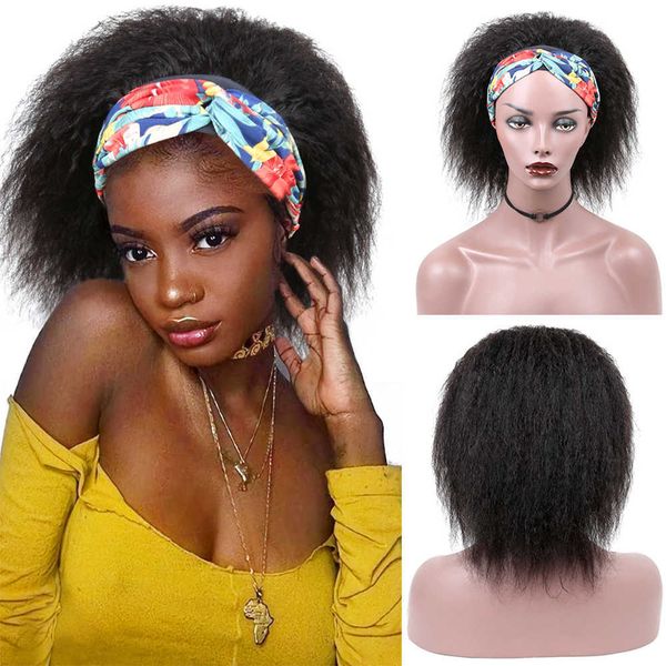 

hair wigs short kinky straight headband wig for black women brazilian yaki head band human 8inch 10inch 230412