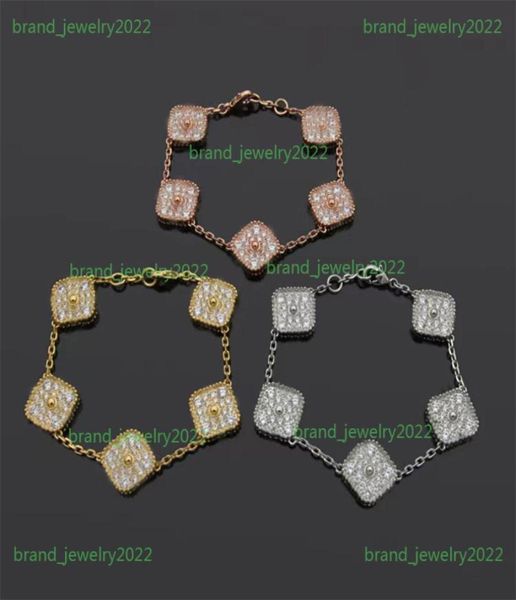 

luxury sparkling crystal charm bracelet for women fashion classic four leaf clover bracelet designer stainless steel electroplatin1868581, Golden;silver