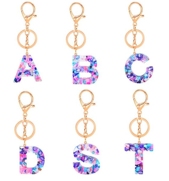 

fashion letter car keychain for women men 26 initial english word pendant cute key ring holder glitter resin acrylic key chains ac8059356, Slivery;golden
